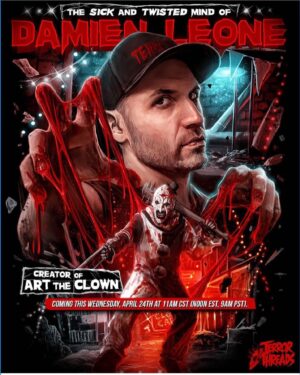 Damien Leone Instagram - So honored that @terrorthreads surprised me with my own design 🙏🤡🔥 This is so cool! Amazing artwork by @samhain1992 👊 Available this Wednesday! #terrifier #creator #sickandtwistedmind