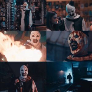 Damien Leone Instagram - What were some of your favorite shots from the trailer and do you think Art has finally met his match?? 🤡🔥 Terrifier 2 trailer link in bio. Coming to theaters october 6 via @iconiceventsnow #terrifier2 #artsback #terrifier2 #arttheclown #sienna #finalgirl
