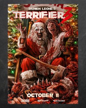 Damien Leone Instagram - He sees you when you’re ... anywhere.
Official poster for #Terrifier3, only in theaters October 11th.