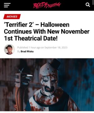 Damien Leone Instagram - Terrifier 2 theatrical re-release has a new date! It’s been moved up to November 1st. Halloween has just been extended this year 🎃🔥🤡 #terrifier2 #rerelease #arttheclown #terrifier