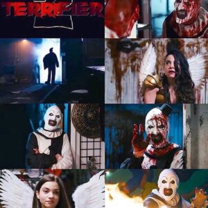 Damien Leone Instagram - What were some of your favorite moments from the Terrifier 2 teaser? 🤡😬 #terrifier2 #terrifier #arttheclown #horror #comingsoon #sequel #horrormovies #slasher #blood #clown #clowns #killerclown #scaryclown #halloween #angel #valkyrie #badass
