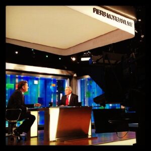 Dan Rather Instagram - A shot of Dan taken moments ago on the set of Piers Morgan Live where they discussed Obama's handling of the Syria crisis. #PiersMorganLive #PiersMorgan #DanRather #News #Syria #SyriaCrisis #AXSTV