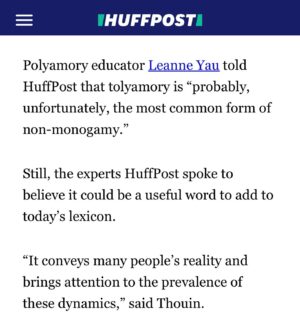Dan Savage Instagram - @dansavage recently coined a new word—#tolyamory—to describe a form of non-monogamy that’s entered when people “tolerate,” “put up with,” and “turn a blind eye to” their partner’s extra-curricular sexual activity, but don’t openly negotiate or endorse it.

@huffpost reached out to me @love_insight_dating and Leanne Yau @polyphiliablog for comments. Check out the article for details! 💫

Please note that discussing this is not a *recommendation* for tolyamorous relationships. 🤷🏻‍♀️

But, it’s better to discuss what exists than to deny it. Tolyamory is a VERY common phenomenon, born from a society that attempts—unsuccessfully, of course—to enforce monogamy as a one-size-fits-all model.

Also considering the impact of vastly unequal power dynamics, especially between people of different genders and socio-economic statuses, many people end up in situations where they feel like they have no “good”—or better—option.

My hope is that this new media coverage of #tolyamory will bring more attention to the failures of mononormativity and the need for broader acceptance and normalization of #ethicallynonmonogamous ways of relating—so that we can all create more honest, transparent, and healthy intimate relationships! 😍

Thank you @kelseyborresen for bringing attention to this, and @dansavage for your awesome neologisms ❤️

@huffpostlife @polyphiliablog @kelseyborresen 

#enm #cnm #polyamorous #polyamory #ethicalnonmonogamy #consensualnonmonogamy #relationshipanarchy #solopoly #compersion #consciousrelationships