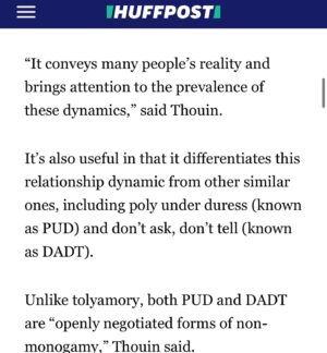 Dan Savage Instagram - @dansavage recently coined a new word—#tolyamory—to describe a form of non-monogamy that’s entered when people “tolerate,” “put up with,” and “turn a blind eye to” their partner’s extra-curricular sexual activity, but don’t openly negotiate or endorse it.

@huffpost reached out to me @love_insight_dating and Leanne Yau @polyphiliablog for comments. Check out the article for details! 💫

Please note that discussing this is not a *recommendation* for tolyamorous relationships. 🤷🏻‍♀️

But, it’s better to discuss what exists than to deny it. Tolyamory is a VERY common phenomenon, born from a society that attempts—unsuccessfully, of course—to enforce monogamy as a one-size-fits-all model.

Also considering the impact of vastly unequal power dynamics, especially between people of different genders and socio-economic statuses, many people end up in situations where they feel like they have no “good”—or better—option.

My hope is that this new media coverage of #tolyamory will bring more attention to the failures of mononormativity and the need for broader acceptance and normalization of #ethicallynonmonogamous ways of relating—so that we can all create more honest, transparent, and healthy intimate relationships! 😍

Thank you @kelseyborresen for bringing attention to this, and @dansavage for your awesome neologisms ❤️

@huffpostlife @polyphiliablog @kelseyborresen 

#enm #cnm #polyamorous #polyamory #ethicalnonmonogamy #consensualnonmonogamy #relationshipanarchy #solopoly #compersion #consciousrelationships