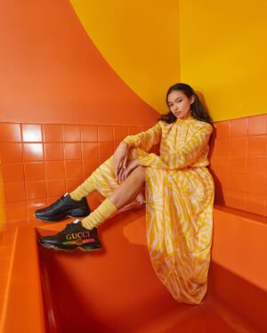 Dani Oliveros Instagram - Hi friends! More Gucci x DSW! 
Shot by @jesslynnhess mua @emgraymakeup 💛🧡🖤!!