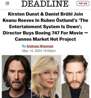 Daniel Brühl Instagram - Fasten your seat belts, it‘s gonna be a bumpy „ride“!

Ohhhh it all began here in Cannes when I first met the ingenious @ruben_ostlund at the 75th edition of the festival. I cannot believe that I will soon board a plane full of cinematic grandmasters. Working with goddess @kirstendunst, Keanu Reeves and many more stellar passengers fills me with an indescribable joy. Captain Ruben, TAKTAKTAK xxxxx