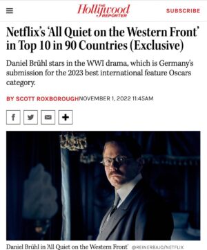 Daniel Brühl Instagram - This is incredible! Congrats to @eeedwardberger, @felix.kammerer_ , @albrecht.schuch, @aaronhilmer, @moritzklauts, @edin__hasanovic, @devidstriesow, Adrian Grünwald, @volkerbertelmann_official, James Friend, @sven.budelmann, Christian Goldbeck, Lisy Christl, @h.merker and last but not least to my partner @mltgrnrt at @amusementparkfilms who was the driving force behind this project. Well done you guys, this is exciting!!! Onwards! @netflix #allquietonthewesternfront