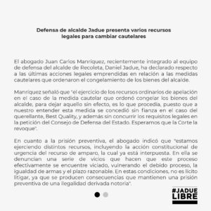 Daniel Jadue Instagram - 🔴Comunicado de la Defensa del compañero Daniel Jadue!
Se presentaron varios recursos legales para cambiar las cautelares de un proceso que está totalmente viciado! #JadueLibre