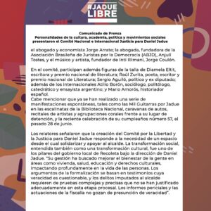 Daniel Jadue Instagram - “Personalidades de la cultura, academia, política y movimientos sociales presentaron el Comité Nacional e Internacional Justicia para Daniel Jadue”.

Agradecemos a todas y todos quienes día a día se siguen sumando y entregando sus muestras de solidaridad en apoyo a la situación judicial que vive el Alcalde Jadue con el objetivo de buscar su pronta libertad #JadueLibre

Sigue todas la noticias e informaciones en www.danieljadue.cl