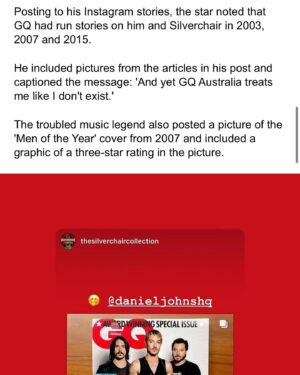 Daniel Johns Instagram - @gqaustralia look what you’ve gone and started- more scandal in the Daily Mail.

Shout out to @jennyd7345 for making it into the story and @mattryan for the digitally designed bust of Johns.

#troubledstar #theycalledmejohn #former #silverchair #frontman #extraordinaryspray