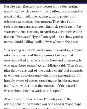 Daniella Rabbani Instagram - Thank you @nyjewishweek for this wonderful review of Amid Falling Walls. Link in stories to the full article thoughtfully written by @juliagergely. 
.
.
.
#offbroadway #musicaltheater #jewishandproud #yiddishtheater