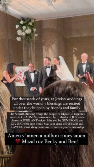 Daniella Rabbani Instagram - I affirm my Jewishness. Today and every day. Every chance I get. It is a blessing to bless my beautiful shvester @myhotrabbi and her beloved @bgjablonski on their sacred day in our ancient soulful language of Hebrew. An honor and a privilege to carry on this legacy. Never shying away from our sorrow and always always always amplifying our JOY. I love you Becky and Ben! Mazel tov and thank you. 
.
.
.
#jewishwedding #jewishjoy #jewishandproud