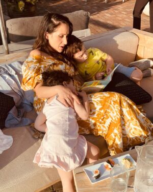 Daniella Rabbani Instagram - 👩‍👧‍👦🐻My sweet babies: a miracle and a prayer for peace. Both held close. On this Holocaust Rememberence Day I’ll confess that I dread the day that my open-hearted deep-thinking Jewish children find out about the ways in which their great grandparents were tortured. For years. For being born Jewish. The aftermath the likes of which we are still dealing with on our persons and as a collective (non Jews too- this was a global trauma). It was a year ago today when Dan and I toured our public school in Brooklyn. The parent coordinator let us know that in fifth grade my sweet ones will grapple with the absolute worst in humanity- the Holocaust. I instantly cried with relief and gratitude and just plane sorrow. They’ll come home to know the pride and the pain of being the great grandchildren of two survivors. My grandparents who showered me with ENDLESS love. That’s our legacy too. My film OMA about this epigenetic inheritance is available on @primevideo. As much as I dread the day, Holocaust education is so important. May we never ever know such horror. May we embody the best of humanity. May the world learn from past mistakes and do better. May we make it so. Amen. 🐻👩‍👧‍👦
.
.
.
#holocaust #holocaustremembranceday #yomhashoah #holocausteducation