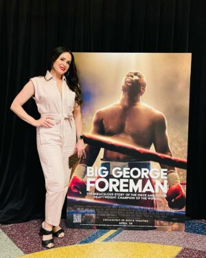 Danielle Bisutti Instagram - I rarely see a film twice and boxing 🥊 scares me. #biggeorgeforeman IS THE BEST FILM I’VE SEEN IN A LONG TIME! This courageous All-American story has everything you want in a movie: Struggle! Faith! Resilience! Transformation! Success! 
I believe this PERFECT FILM will uplift & change lives.

Brilliantly acted by @davis_khris 
Flawlessly directed & co-written by @George_Tillman Masterfully Produced by my pal @davidzelon @mandalaypictures I was so excited and grateful to meet the incredible George Foreman and his daughter-in-law Lee Mariah Rose at the premiere.

Sony Affirm Films and Mandalay Pictures THANK YOU for making this positive relatable and inspiring movie. It might just be what the world needs right about now. 🙏🏻💞🙏🏻 
I encourage everyone to go see it and tell me how it made you FEEL! 

“Sports are sports. It’s all about how we carry ourselves out of the ring.” ~ George Foreman 🙏🏻💯🥊

Pink Denim Jumpsuit @eticadenim @michelemariepr @icon_pr 
💄 @narsissist 

#film #movie #filmpremiere #moviepremiere #affirmfilms #faithbased #inspirational #uplifting #sony #sonypictures #mandalaypictures #boxing #american #hope #boxer #georgeforeman #biggeorgeforeman🥊🥊