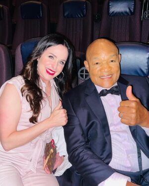 Danielle Bisutti Instagram - I rarely see a film twice and boxing 🥊 scares me. #biggeorgeforeman IS THE BEST FILM I’VE SEEN IN A LONG TIME! This courageous All-American story has everything you want in a movie: Struggle! Faith! Resilience! Transformation! Success! 
I believe this PERFECT FILM will uplift & change lives.

Brilliantly acted by @davis_khris 
Flawlessly directed & co-written by @George_Tillman Masterfully Produced by my pal @davidzelon @mandalaypictures I was so excited and grateful to meet the incredible George Foreman and his daughter-in-law Lee Mariah Rose at the premiere.

Sony Affirm Films and Mandalay Pictures THANK YOU for making this positive relatable and inspiring movie. It might just be what the world needs right about now. 🙏🏻💞🙏🏻 
I encourage everyone to go see it and tell me how it made you FEEL! 

“Sports are sports. It’s all about how we carry ourselves out of the ring.” ~ George Foreman 🙏🏻💯🥊

Pink Denim Jumpsuit @eticadenim @michelemariepr @icon_pr 
💄 @narsissist 

#film #movie #filmpremiere #moviepremiere #affirmfilms #faithbased #inspirational #uplifting #sony #sonypictures #mandalaypictures #boxing #american #hope #boxer #georgeforeman #biggeorgeforeman🥊🥊