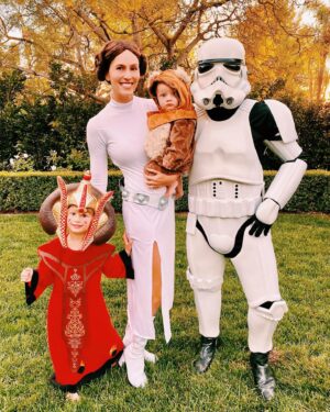 Danielle Demski Instagram - “A long time ago in a galaxy far, far away...”
.
Happy Halloween from Queen Amidala, Princess Leia, a baby Ewok and a storm trooper. We love doing family costumes! What fun costumes have you done with your fam??🎃🌟👻
.
.
.
.
.
#starwars #halloween2020 #starwarsfamily #babysfirsthalloween #fallvibes #stormtroopers #familycostumes #babyewok #maytheforcebewithyou