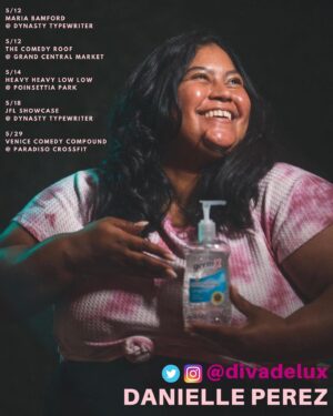 Danielle Perez Instagram - portrait of a stand-up after her first set in 14 months 👉🏾 live show dates for all the vaccinated babes 🧼🧴😷 ticket links in bio

📸 @mikefaltography