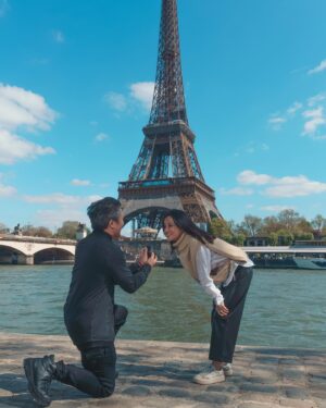 Dante Basco Instagram - Look what went down in #Paris… We got engaged!!! 💍 I really got to surprise her in the city of love! #eiffeltower 4/19/2023