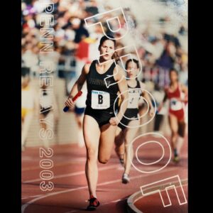 Danyelle Wolf Instagram - This is 18 years ago!!!! 18!! My 4x100m team qualified for the PENN RELAYS! Here I am running anchor leg fast as ⚡️⚡️ I found this cleaning out my junk drawer! This is back in college!! 18 years later and still kicking it, literally👊🏼👵🏻 #pennrelays #anchorleg #fastashell #trackandfield #sprinter #lookexactlythesame
