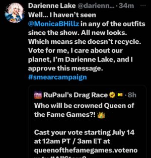Darienne Lake Instagram - Please donate to my #smearcampaign with your votes for me for queen of the Fame games! Also, I wore some pretty rad fashions and totally deserve it. Link in bio for voting tomorrow at 3am EST.