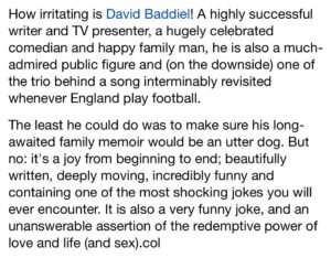 David Baddiel Instagram - Another nice review - in the Mail on Sunday but out today - for My Family: The Memoir.