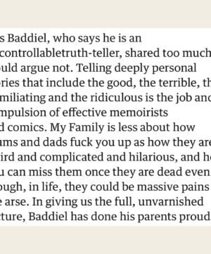 David Baddiel Instagram - Thanks to @guardian @msfionasturges for this great review. Link in bio.