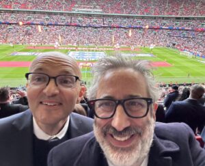 David Baddiel Instagram - Me and my enormous face with Stalking Time podcast pal @timhincks at Wembley full of foolish hope before last nights game.