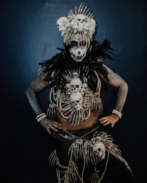 David Bromstad Instagram - Halloween costume this year! All put together by myself.  Bone collector craziness. It went along with the theme of my fun creepy decorated home. It took many tries to get this costume to work. Many many fails, but without failure u can’t have success. Pics and video of my intensely decorated home come very soon!! Happy Halloween my spooky yummy cuties! 🎃 👻 🎃
