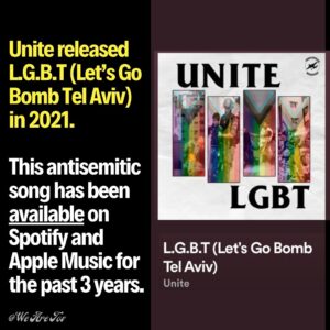 David Draiman Instagram - #OUTRAGEOUS Neo-N@zi rock band, ‘Unite’ performed their song “Let’s go bOmb Tel Aviv” in Madrid, Spain this week as the entire crowd chanted along #SwipeRight

This vile song has been available on Spotify and Apple Music for the past 3 years.

#TakeAction To report this song, visit:
support.spotify.com/us/report-content

🔔Follow @wearetov to support our work in combatting antisemitism and to stay informed. 
🤝Join our mission to stand up for what’s right. 

 .
.
.
#EndJewHatred #antisemitism #stopantisemitism #jewish #jew #judaism #endantisemtism #israelunderattack #istandwithisrael #israel #israeli #selectiveoutrage #injustice #MeToo_UNless_UR_A_Jew  #BringThemHome #BringThemHomeNow #ReleaseTheHostagesNow #FreeTheHostages 

Disclaimer- we neither endorse nor defend or promote images of violence and hatred but share them for educational and awareness purposes. We are not responsible for the messages or images in this post. 

Disclaimed for IG “Fact-Checker”: this post is merely a viewpoint/opinion/theory/satire and should not be construed as a statement of fact. Nor am I giving any advice.

Copyright Disclaimer under section 107 of the Copyright Act of 1976, allowance is made for “fair use” for purposes such as criticism, comment, news reporting, teaching, scholarship, education and research.
