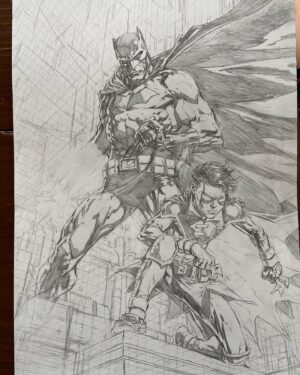 David Finch Instagram - Batman and robin cover.  First is pencils, then most of the way through, and then finished.  #davidfinch