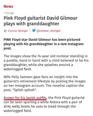 David Gilmour Instagram - “Known for his lavish outfits”