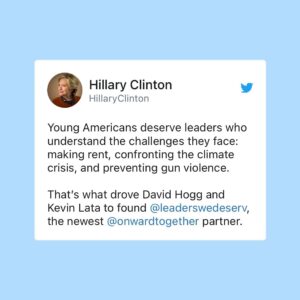 David Hogg Instagram - Thank you @hillaryclinton! Happy to be a partner with Onward Together