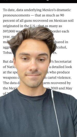 David Hogg Instagram - The republican strategy to get elected- weaken gun laws to enable more gun violence- convince Americans the only way to be safe is to buy a gun to increase gun sales- allow guns to be sold easily and trafficked into Mexico- then use the fear of the cartel we armed to get elected and repeat the process for the gun companies that fund their campaigns

Not to mention how the CIA spent decades focused on forcefully over throwing Latin American regimes destabilizing their countries and crippling their economies. But you didn’t here that from me- I definitely didn’t spend several semesters of college studying exactly that. 

Data source https://www.thetrace.org/2022/10/how-many-american-guns-mexican-cartels/