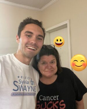 David Hogg Instagram - This morning I was knocking on doors In Birmingham, Alabama for leaders we deserve endorsed candidate Sylvia Swayne. As I was door knocking, I met Pamela who’s a supporter of leaders we deserve and is proudly voting for Sylvia!