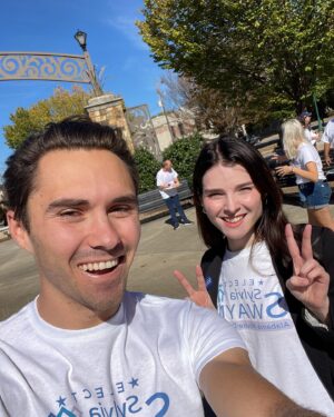 David Hogg Instagram - This morning I was knocking on doors In Birmingham, Alabama for leaders we deserve endorsed candidate Sylvia Swayne. As I was door knocking, I met Pamela who’s a supporter of leaders we deserve and is proudly voting for Sylvia!