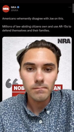 David Hogg Instagram - The nras own website only names six instances of these “millions” of gun owners who’ve used an AR 15 in self defense. https://www.nraila.org/gun-laws/armed-citizen/?page=0&state=0&startDate=&endDate=&search=AR-15&contentBuckets=&tgt=latest-news