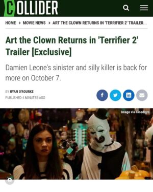 David Howard Thornton Instagram - Art's back and badder than before! Check out the trailer as well!  https://youtu.be/6KkONLf_ZKU #terrifier2 #arttheclown