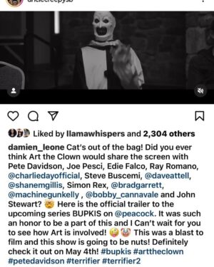 David Howard Thornton Instagram - This has been a hard secret to keep for the past few months. Catch me as Art on @pete_davidson_bupkis this May on @peacock !