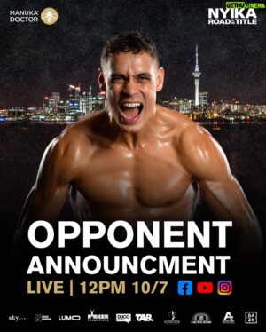 David Nyika Instagram - Who’s it going to be? 🤔

Tune in to @davidnyika Opponent Announcement LIVE 📣
on Facebook, Instagram and YouTube tomorrow 10/7 12pm. 

DAVID NYIKA ROAD TO THE TITLE 🏆
Presented by @manukadrnz 

📍Viaduct Events Centre Auckland | 
🗓️ Saturday 14 September 

Live and exclusively on DAZN.com📱📺💻

Limited corporate tables available. 
Register your interest now as tables will sell out fast. 🏎️💨

➡️ ducoevents.com/nyika

#RoadToTheTitle #CruiserWeight #DavidNyika #NiceGuy #Boxing #DAZN #KO