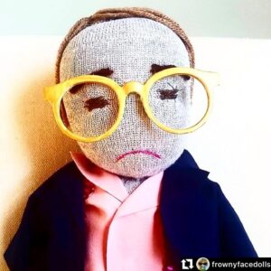 David Sedaris Instagram - No one’s unraveling over here 
#repost @frownyfacedolls DAVID SEDARIS…sock portrait. @davidsedarisbooks