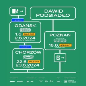 Dawid Podsiadło Instagram - Część z was pomyśli że to kokieteria: „No przecież mogliście się tego spodziewać.” To prawda, spodziewaliśmy się,  ale tylko trochę, bo to jednak aż 3 stadiony i do tego każdy ze sceną na środku. Jednak i tym razem daliście radę:

1. Zaskoczyć nas ( i kilka serwerów )
2. Wykupić wszystkie bilety w godzinę 
3. Sprowokować nas do przemyśleń

No i przemyśleliśmy. Nie mamy innego wyjścia jak ogłosić dwa dodatkowe koncerty na stadionach w Gdańsku i Chorzowie. Niesamowite.
Start sprzedaży jutro o 13:00 na @ebilet