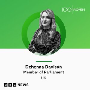 Dehenna Davison Instagram - Well, this is exciting! 🥳

I am extremely honoured to have been included on the BBC’s 100 Women 2023 among some incredible company, including Michelle Obama and Amal Clooney. 

It is a privilege to be recognised alongside so many inspirational women, but mainly to see my campaigns to secure funding for Lobular Cancer research, fairer sentencing for One Punch Assaults, and improving treatment for chronic migraine highlighted on such a huge, global platform.

I am so lucky to have the platform I do, but first and foremost I am the MP for Bishop Auckland. An opportunity I am so lucky to have and never take for granted. 

I came into office to do better for our community, and while some of my time is focused on these national campaigns, our local campaigns are always at the front of my mind. We’ve seen over £70 million of investment into our communities, plans for the Toft Hill Bypass secured, Whorlton Bridge is finally being repaired, and I still have so much more I am working on.

If you have an issue you would like my help with, my team and I are always happy to help. You can contact me via email or phone, details below 👇🏻
📩 dehenna.davison.mp@parliament.uk 
☎️ 01388342022