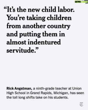Demián Bichir Instagram - • @nytimes Migrant children, who have been coming into the U.S. without their parents in record numbers, are working some of the most punishing jobs in the country, a New York Times investigation has found. This shadow workforce is part of a new economy of exploitation that extends across industries in every state, flouting child labor laws that have been in place for nearly a century.

The Times spoke with more than 100 migrant child workers who described jobs that were grinding them into exhaustion and who feared they had become trapped in circumstances they never could have imagined. Its examination also drew on court and inspection records and interviews with hundreds of lawyers, social workers, educators and law enforcement officials.

Largely from Central America, the children are driven by economic desperation that was worsened by the pandemic. The number of unaccompanied minors entering the U.S. climbed to a high of 130,000 last year — three times what it was five years earlier — and this summer is expected to bring another wave.

Far from home, many of these children are under intense pressure to earn money. They send cash back to their families while often being in debt to their sponsors for smuggling fees, rent and living expenses.

Tap the link in @nytimes bio to read more from the Times investigation. Photos by @kirstenluce