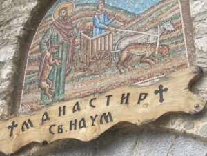 Denis O'Hare Instagram - Sv. Naum. Border of Macedonia and Albania. We had lunch next to the hot springs where the cold rain created a layer of mist, then visited the 16th century monastery named after a 9th century monastery built by St. Naum.