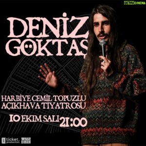 Deniz Göktaş Instagram - dillere pelesenk şarkılarımız yok, orkestramız yok, sesimiz güzel değil, yeterince bilet satamıyoruz, gerek içeriğimiz gerek kişiliğimiz antipati yaratıyor gibi sudan sebeplerle bu zamana kadar kadro dışı kaldığımız harbiye etkinliklerine tadında bir giriş yapıyoruz. 

evet… stand up’a başladığımdan beri absürt hayallerime meze olan bir ihtimal gerçek oldu. harbiye’de söylenince daha da saçma olacak cümlelerimle 10 ekim’de yeni gösteriye başlıyorum. link bio’da