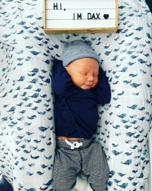 Derek Klena Instagram - May we present to you…the unique…the indomitable…the one and only…Dax Arthur Klena!! This 9 pound 6 ounce champ popped into our lives on 9/8/22. We are beyond in love with this little nugget and so thankful to have a happy healthy mama and sweet baby boy. So in awe of you @leeshsqueash . Watching you be a mom and bring our boy into the world makes my heart melt. We are both so lucky to have you. ❤️ We love you so much Daxy Boyee and can’t wait to show you the world!