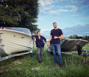 Derek Theler Instagram - Some fun BTS from @leverageredemption with my partner @alannamasterson. 

The first photo felt like a True Detective moment. Watch the show to see if we become gator bait! 🐊

Thanks @bethriesgraf ❤️