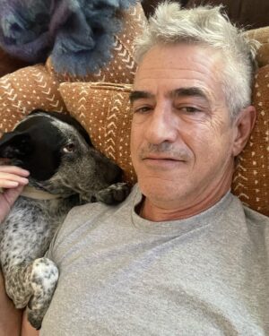 Dermot Mulroney Instagram - free dog! thx @thelabellefoundation #Lucy free haircut too #cutathome #strikemullet #fauxhawk?