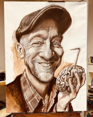 Derren Brown Instagram - Back to this: underpainting continues. Last night I removed a brain I wasn’t enjoying, and replaced it with Doodle. She always yawns in pictures…
#acrylic #caricature #art #portrait #acrylicpainting #fineart #celebrity #drawing #prints #artprints #original #originalart #underpainting