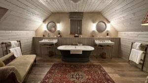 Derren Brown Instagram - Spent my birthday at my favourite hotel anywhere… the Pig at Bridge Place, Canterbury. This was our bathroom in the barn where we did ‘the cosies’. Thank you to Jamie and the whole team, everything is impossibly exquisite and effortless and no-one does it better 🐖 ❤️